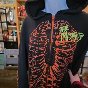 Hot Topic Black and Orange Rib Cage  Misfits Zip Up Sweater Size Medium